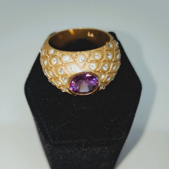 BEAUTIFUL!! Simulated Amethyst & Clear Gemstone Gold Tone Ring Size 8 - Picture 4 of 9